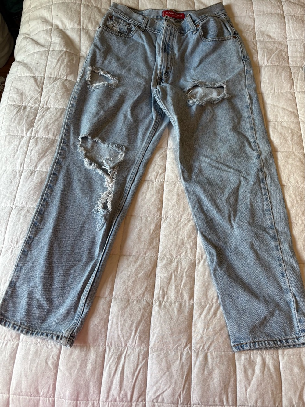 Vintage Levi's Light Blue Distressed Relaxed Fit 550 Jeans - Size 14 S